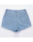 Modne krótkie dżinsowe spodenki damskie z wysokim stanem oryginalnie podwinięte luźne nogawki szorty w niebieskim kolorze