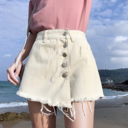 Garemay spódnica Denim spodenki biały koreański w stylu Vintage, szerokie nogawki wysokiej talii kobiece luźne damskie spodenki 