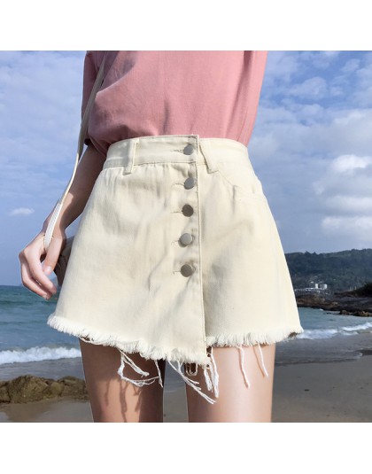 Garemay spódnica Denim spodenki biały koreański w stylu Vintage, szerokie nogawki wysokiej talii kobiece luźne damskie spodenki 