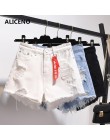 ALICENO nowy 2019 Plus rozmiar lato kobiet luźne jasny kolor biały/niebieski/czarny spodenki jeansowe dziura niskiej talii spode