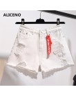 ALICENO nowy 2019 Plus rozmiar lato kobiet luźne jasny kolor biały/niebieski/czarny spodenki jeansowe dziura niskiej talii spode