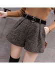 2019 nowy jesień zima szorty z wełny kobiety koreański wysokiej talii kratę spodnie szerokie nogawki spodenki Femme dorywczo luź