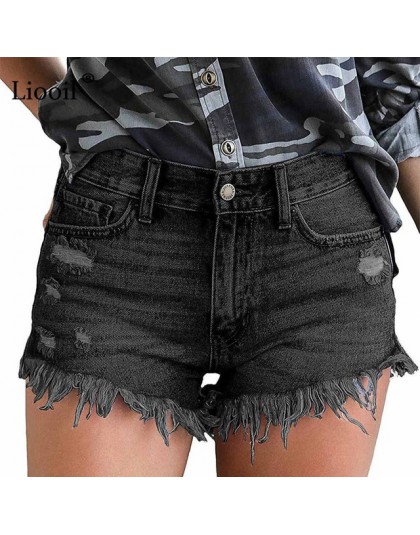 Liooil spodenki jeansowe Plus Size na co dzień Skinny 2019 bawełna połowie talii modny guzik kieszenie Tassel kobiety szorty Sex