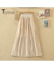 Wypróbuj drzewo lato jesień plisowana spódnica kobiet w stylu Vintage wysoka spódniczka z wysokim stanem stałe długie spódnice N
