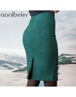 Aonibeier kobiet zamszowe jednolity kolorowy ołówek spódnica kobieta jesień zima wysoka talia Bodycon w stylu Vintage podział gr