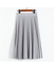 CRRIFLZ 2019 wiosna jesień moda damska wysoka talia plisowana jednolity kolor pół długość elastyczna spódnica promocje Lady czar
