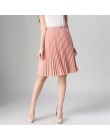 Wysokiej talii plisowana spódnica kobiet szyfon jednolity kolor rocznika kolano długość elastyczna spódniczka z wysokim stanem w