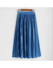 Hermicci 2018 lato plisowana kostek Maxi spódnica długa w stylu Vintage kobiety spódnica metalowa
