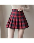 Plus rozmiar Harajuku krótka spódnica nowy koreański Plaid spódnica kobiet zamek wysokiej talii szkoła dziewczyna plisowana spód