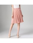 Wysokiej talii plisowana spódnica kobiet szyfon jednolity kolor rocznika kolano długość elastyczna spódniczka z wysokim stanem w