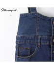 Streamgirl długa spódnica Denim z ramiączkami kobiet przycisk Jeans spódnice Plus rozmiar długi ołówek wysokiej talii spódnica D