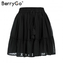 BerryGo drukuj mini kobiety spódnice wysoka talia polka dot tassel zielona linia lato spódnica Sexy wzburzyć plaża tutu kobiet s