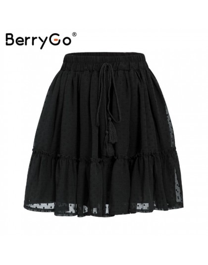 BerryGo drukuj mini kobiety spódnice wysoka talia polka dot tassel zielona linia lato spódnica Sexy wzburzyć plaża tutu kobiet s