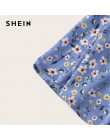SHEIN Boho marynarki wojennej w kolorze złota kwiatowy Print papierowe talia popędzający Flared spódnice odzież lato 2019 na co 