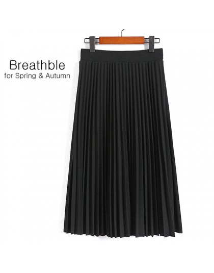 Saimishi wiosna jesień moda damska wysokiej talii plisowana jednolity kolor pół długość elastyczna spódnica promocje Lady czarny