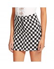 Modna ołówkowa mini spódnica damska wysoki stan metalowy zamek wzór w szachownicę kolor czarno-biały czerwono-biały