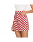 Modna ołówkowa mini spódnica damska wysoki stan metalowy zamek wzór w szachownicę kolor czarno-biały czerwono-biały