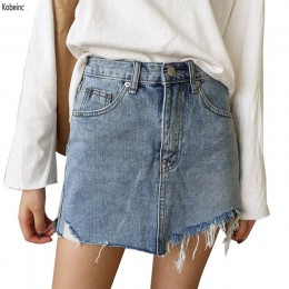 Lato kobiet spódnica krótka seksowna spódniczki dżinsowe kobiet nieregularne szczotkowanego Hem Jean spódnica Mini moda Streetwe