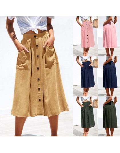LASPERAL 2019 jesień lato moda na co dzień kobiety Pure Color spódnice wysoka talia pojedyncze piersiach przyciski spódnica trzy
