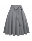 Kobiety jednolity kolor wysokiej talii spódnice Self-Tie Bow-Knot zdobione duża huśtawka kolan elegancki retro linii spódnica fa