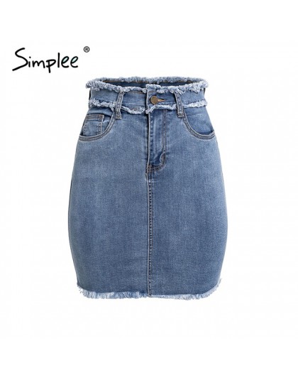 Simplee Sexy ołówek denim kobiet spódnica pomponem wysoka talia bodycon mini spódniczka kobiet na co dzień streetwear jeans lato