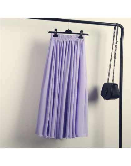 2019 Bohemia długie spódnice kobiety Stretch wysokiej talii stałe szyfonowa spódnica linii Casual plisowana spódnica maxi Faldas