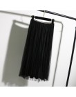 GIGOGOU Tulle spódnice kobiet czarny szary wiosna lato elastyczna wysokiej talii plisowana spódnica trzy czwarte kostki długość 