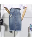 TIGENA Plus rozmiar moda Midi spódnica Denim kobiet 2019 lato lekki Blue Hole zgrywanie dżinsy spódnica kobiet przycisk Tassel S