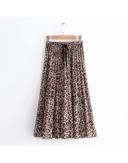 2018 nowe kobiety w stylu Vintage leopard drukowanie plisowana spódnica trzy czwarte faldas mujer panie elastyczny pas sashes el