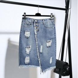 TIGENA Plus rozmiar moda Midi spódnica Denim kobiet 2019 lato lekki Blue Hole zgrywanie dżinsy spódnica kobiet przycisk Tassel S