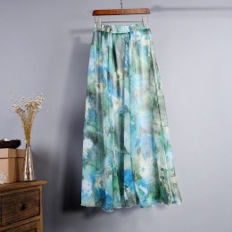 Kobiety moda Florals drukuj długa spódnica kobiet w stylu Boho elastyczna wysoka talia szyfonowa Casual plaża spódnice Saias 19 