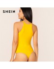 SHEIN czarny minimalistyczny Highstreet stałe Slim fit Halter wokół szyi Skinny lato body kobiety Sexy Streetwear body