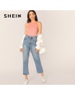SHEIN czarny minimalistyczny Highstreet stałe Slim fit Halter wokół szyi Skinny lato body kobiety Sexy Streetwear body