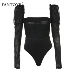 Fantoye Sexy czarne koronki niski kołnierz body kobiety Mesh warstwy materiały Backless Ruffles Slim Bodycon topy Femme eleganck