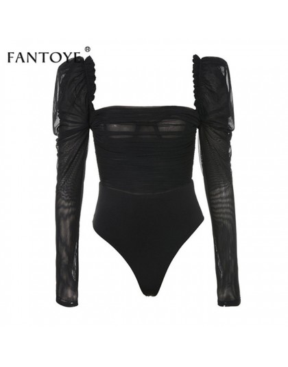 Fantoye Sexy czarne koronki niski kołnierz body kobiety Mesh warstwy materiały Backless Ruffles Slim Bodycon topy Femme eleganck