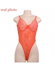 Kryptograficzny różowy neon klasyczne Sheer koronkowe body kobiety Sexy Backless Mesh kombinezon w paski wysokie cięcie body str