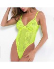 Kryptograficzny różowy neon klasyczne Sheer koronkowe body kobiety Sexy Backless Mesh kombinezon w paski wysokie cięcie body str