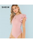 SHEIN warstwami wzburzyć szczegóły teksturowane body 2018 lato okrągły dekolt wzburzyć body odzież kobiety różowy stałe na co dz