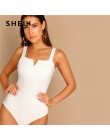 SHEIN elegancki biały dekolt w serek Cut przodu w połowie talii paski Skinny zwykły body dla na co dzień kobiety Streetwear 2019