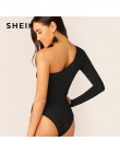 SHEIN na jedno ramię dopasowana body rozciągliwy Sexy z długim rękawem z długim rękawem podstawowe informacje body kobiety 2019 