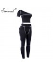 Simenual sportowy moda odzież sportowa czarny Fitness dresy jedno ramię 2 sztuka zestaw kobiety treningu krótki top i legginsy z