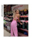 BOOFEENAA różowy Sexy dwuczęściowy zestaw krótki top i Cargo spodnie garnitury Streetwear dres kobiety letnie ubrania pasujące z