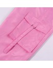 BOOFEENAA różowy Sexy dwuczęściowy zestaw krótki top i Cargo spodnie garnitury Streetwear dres kobiety letnie ubrania pasujące z