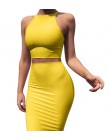 ANJAMANOR Crop top i spódnica sukienka dwuczęściowa zestaw żółty klub strój na lato Sexy ubrania dla kobiet pasujące zestawy D53