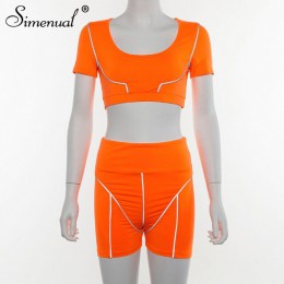 Simenual Casual Neon kolor kobiety zestawy dwuczęściowe moda odblaskowa odzież sportowa dres Crop top i szorty pasujący zestaw s