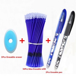 53 sztuk/partia wymazywalnej długopis napełniania zestaw zmywalny uchwyt 0.5mm niebieski czarny atrament kasowalna długopis nape