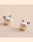 MISANANRYNE Symulowane Okrągły Perłą Stud Kolor Srebrny Ze Stali Nierdzewnej Słodkie Cat Kolczyk Moda Ślubna Biżuteria Pearl