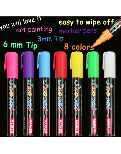 8 kolorów wyróżnienia marker z kredą w płynie długopisy szkolne artystyczny obraz okrągły i dłuta wskazówka 6mm 3mm darmowa wysy