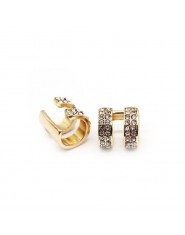 Kryształowe kolczyki dla kobiet Trendy małe okrągłe Ear Cuff złoto i srebro platerowane 2 rzędy Rhinestone klipsy bez Piercing