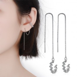 1 sztuk 925 sterling silver Tassel Ear cuff kobiet długa linia klip ucha projekt cyrkon klipsy dla kobiet nowy koreański biżuter